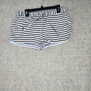 Striped Cotton Blend Drawstring Shorts Black & White Size M Casual Lightweight